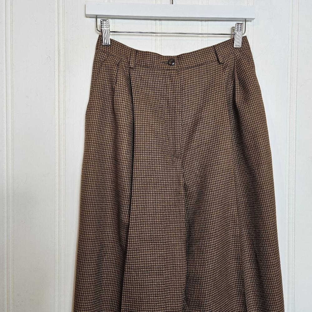 Vintage Rafaella Wool Trousers Size 6 Houndstooth High Rise Pleated Brown 90s - Picture 3 of 13